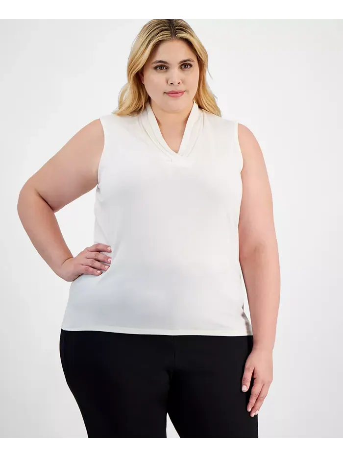 Женская блузка без рукавов с плиссировкой и V-образным вырезом Plus Size Anne Klein