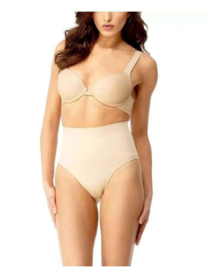 Бесшовные утягивающие трусы-брифы Plus Size с высокой талией и умеренным покрытием MeMoi — изображение 1 из 3, нудовый