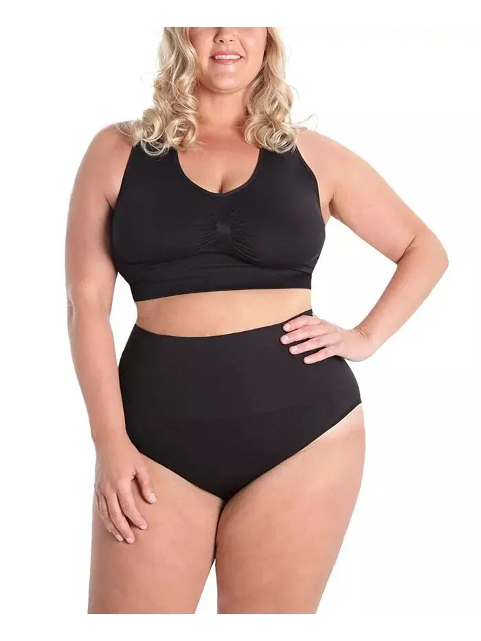 Бесшовные утягивающие трусы-брифы Plus Size с высокой талией и умеренным покрытием MeMoi — изображение 2 из 2, черный