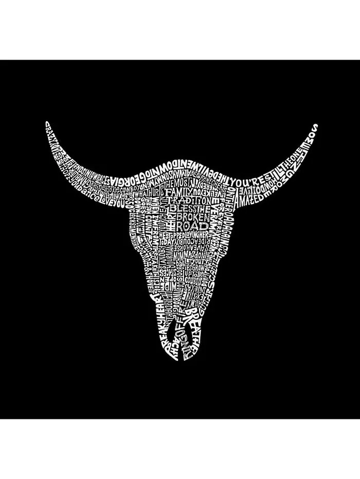 Мужская толстовка с капюшоном Word Art - Cowskull Country Hits LA Pop Art — изображение 2 из 3, черный