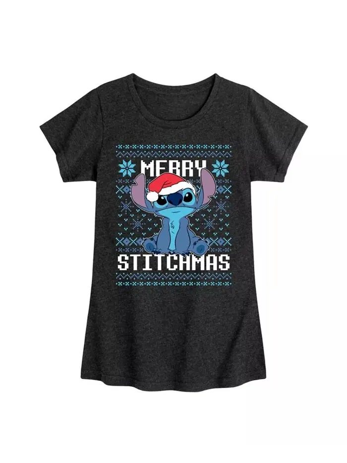 Футболка с коротким рукавом с принтом Big Girls Stitchmas Disney — изображение 1 из 3, черный