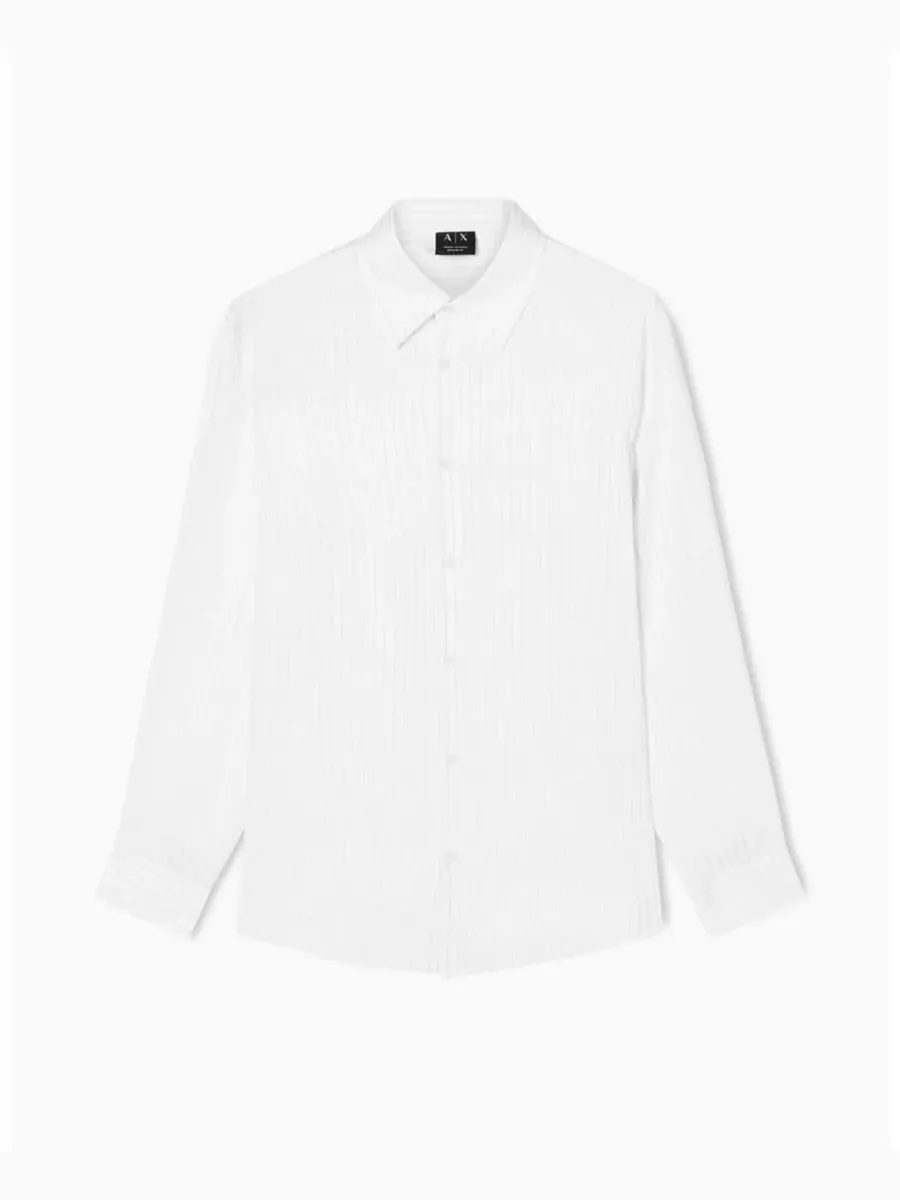 Мужская рубашка с длинным рукавом из вискозной ткани в полоску A|X Armani Exchange — изображение 5 из 5, белый