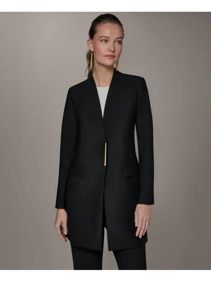 Небольшой блейзер без воротника Donna Karan New York — изображение 6 из 10, черный