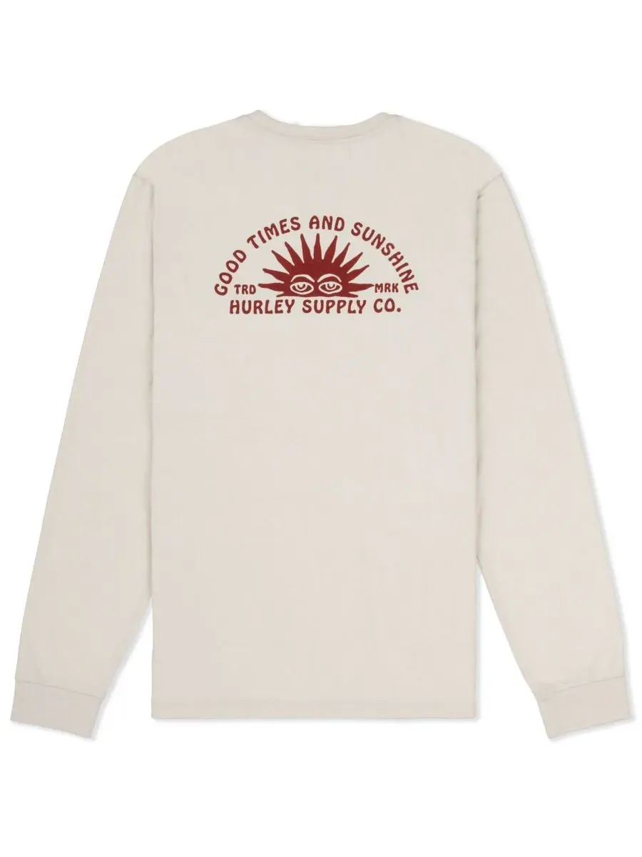 Мужская футболка с длинными рукавами и круглым вырезом Sunshine Slub Hurley — изображение 4 из 4, бежевый