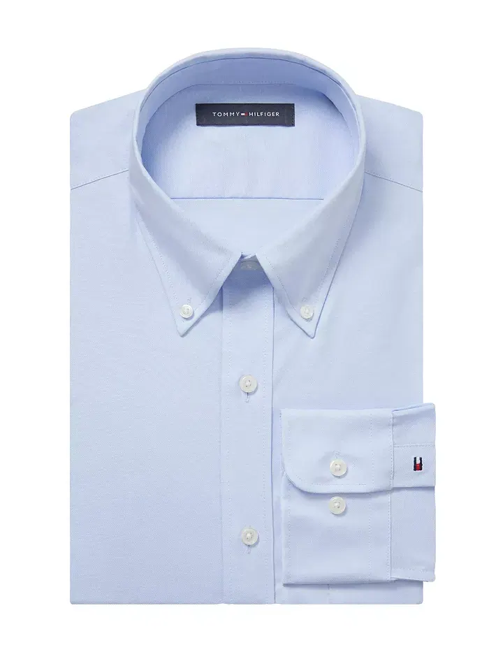 Мужская рубашка-рубашка TH Flex Regular Fit Wrinkle Stretch Pinpoint Oxford, устойчивая к складкам