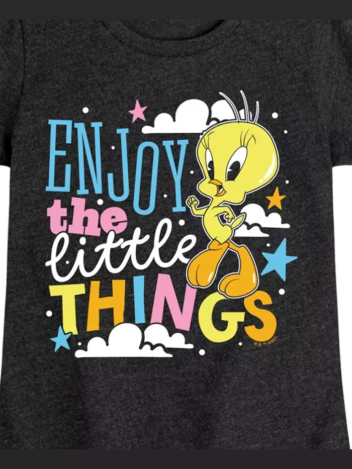 Футболка с коротким рукавом для девочек постарше с принтом "Tweety Bird Enjoy The Little Things" — изображение 3 из 3, черный