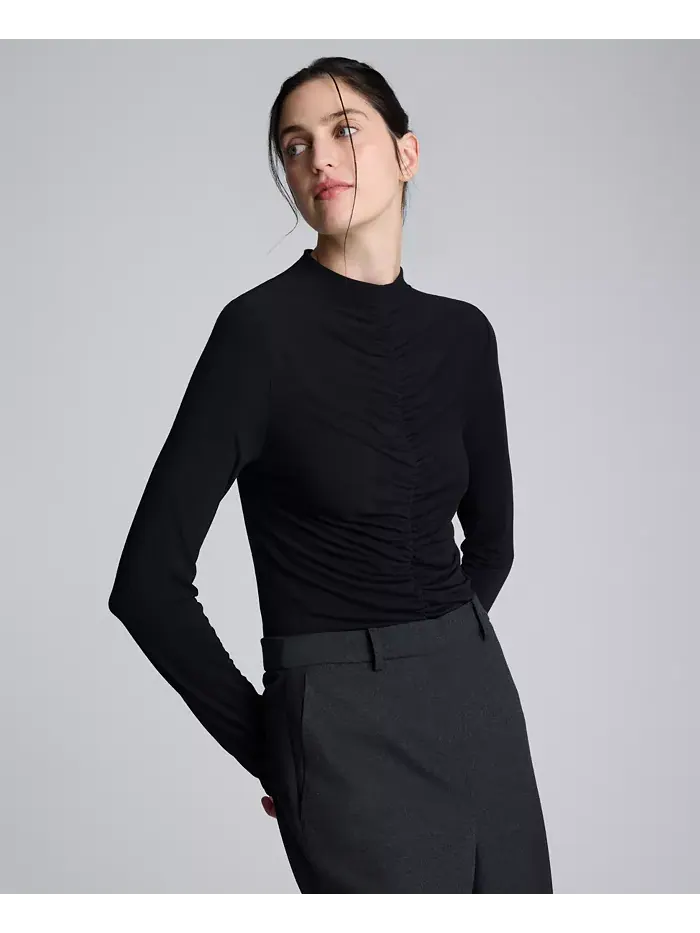 Женский топ с длинными рукавами и сборками спереди Kenneth Cole — изображение 1 из 3, черный