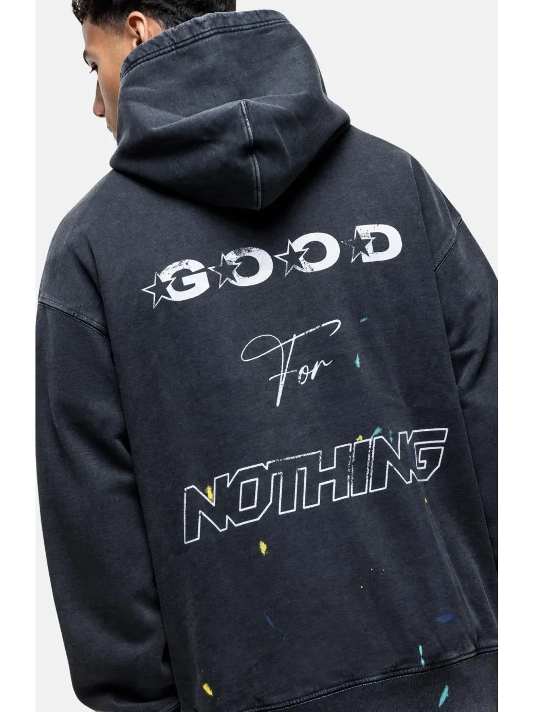 Худи свободного кроя с принтом Nevada Paint Good For Nothing — изображение 3 из 6, черный
