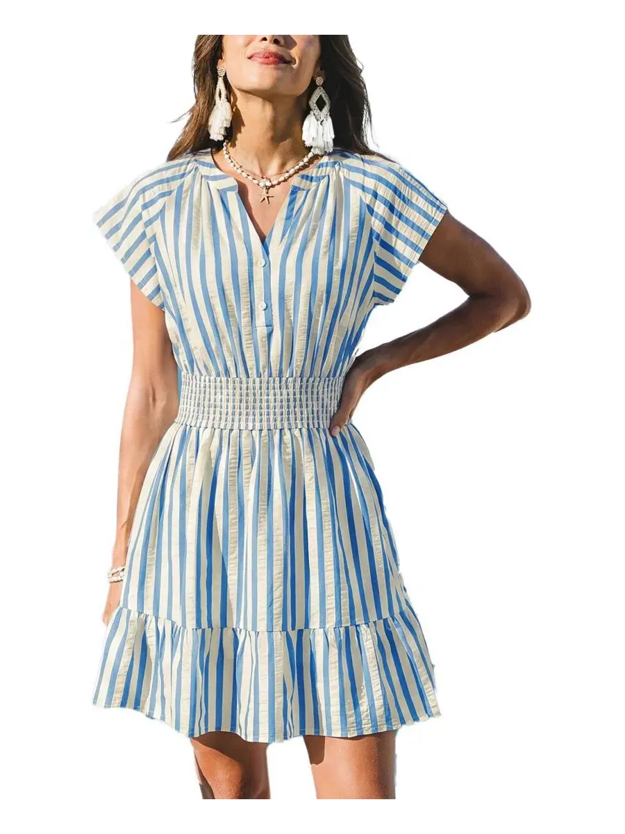 Платье-мини с принтом Azalea Striped Cupshe — изображение 1 из 3, светлый/синий