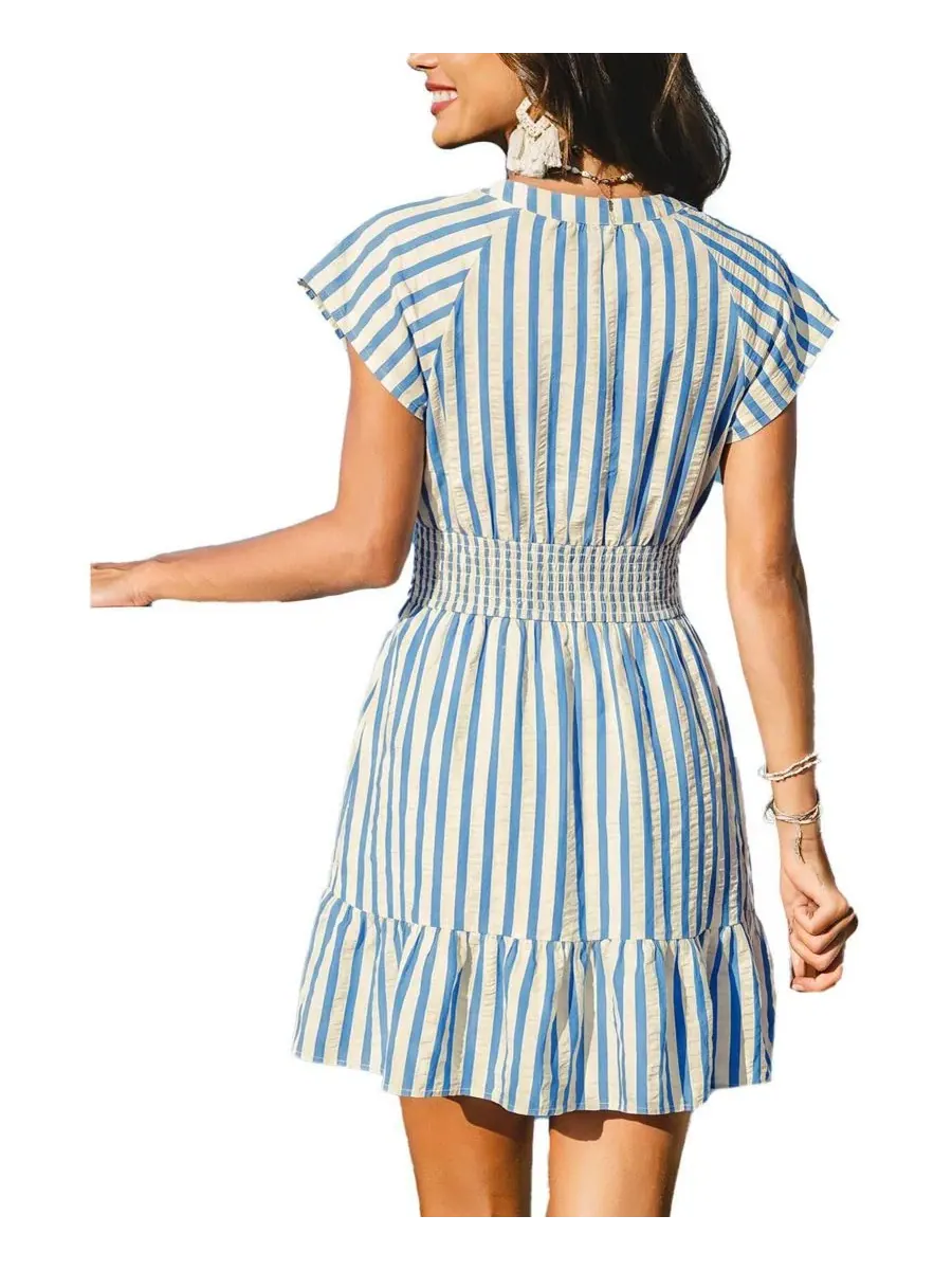 Платье-мини с принтом Azalea Striped Cupshe — изображение 2 из 3, светлый/синий