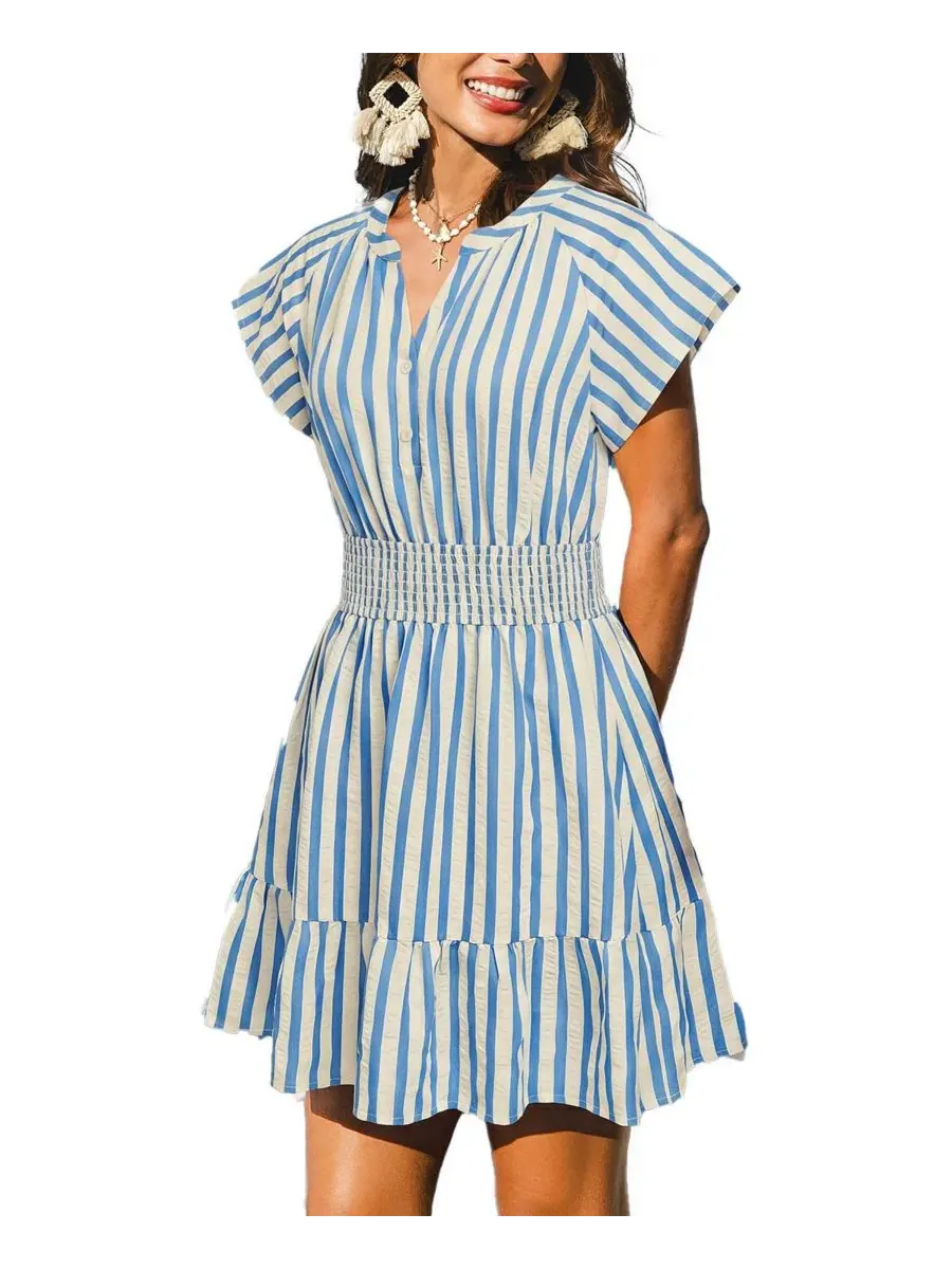 Платье-мини с принтом Azalea Striped Cupshe — изображение 3 из 3, светлый/синий