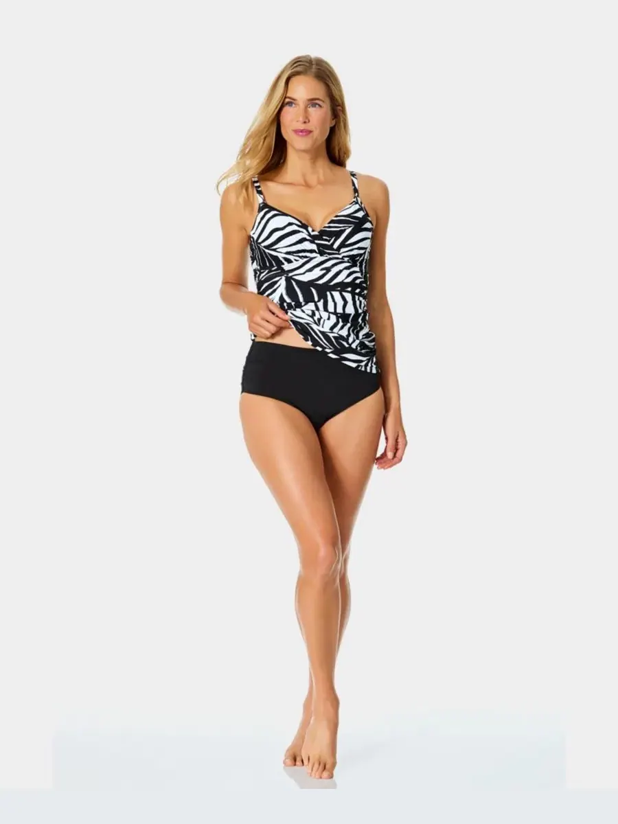 Танкини-топ с поддержкой и V-образным вырезом Anne Cole — изображение 2 из 8, черный/белый