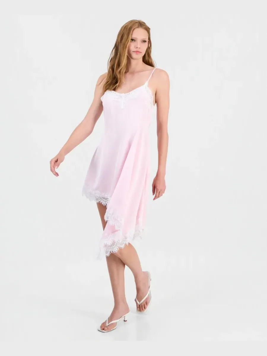Платье-комбинация из атласа с асимметричным подолом, модель Asymmetrical Satin Slip Dress Bar III — изображение 3 из 5