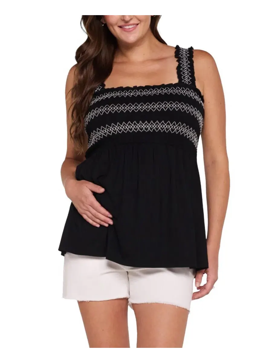Беременным топ-майка с вышивкой Smocked Embroidery Motherhood Maternity — изображение 1 из 5, черный
