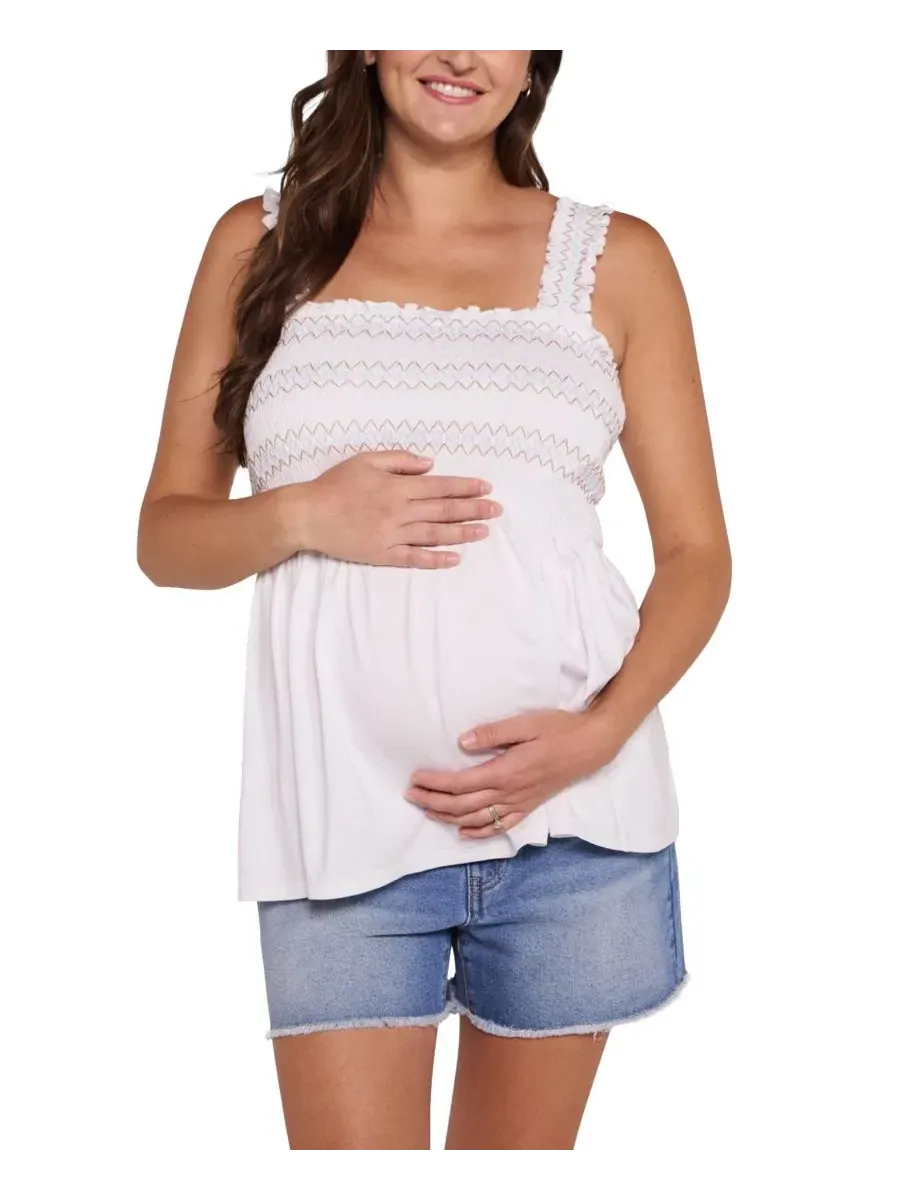 Топ-бандо для беременных с вышивкой Smocked Embroidery Motherhood Maternity — изображение 1 из 5, белый