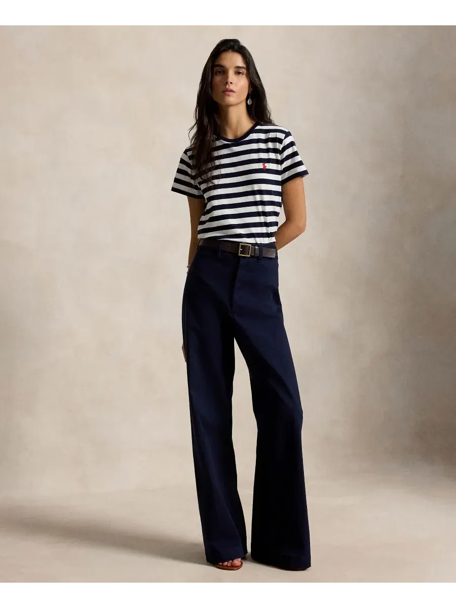 Футболка женская с полосатым принтом и вышивкой Pony Polo Ralph Lauren — изображение 2 из 4, темно-синий/белый