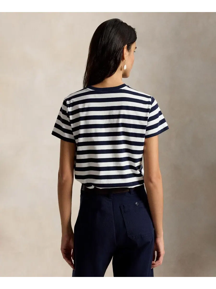 Футболка женская с полосатым принтом и вышивкой Pony Polo Ralph Lauren — изображение 3 из 4, темно-синий/белый