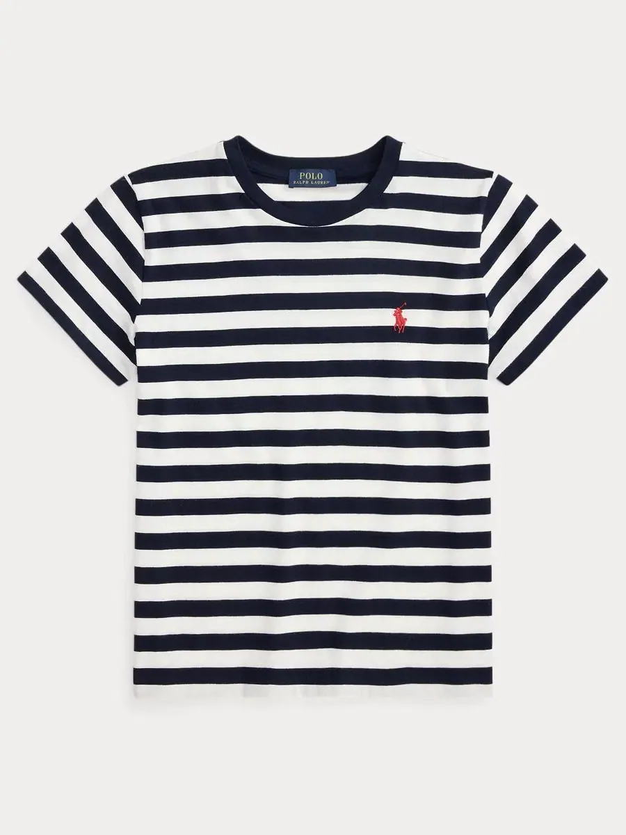 Футболка женская с полосатым принтом и вышивкой Pony Polo Ralph Lauren — изображение 4 из 4, темно-синий/белый