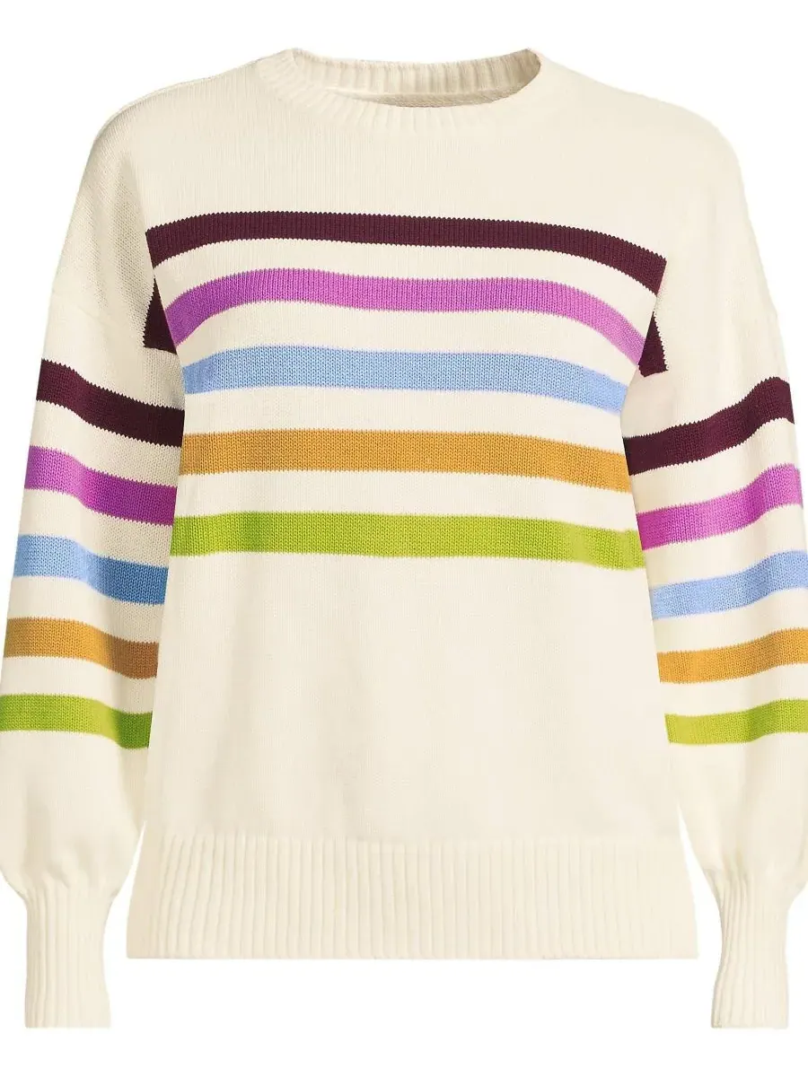 Женский свитер с круглым вырезом Petite Drifter Jersey Lands' End — изображение 3 из 3, слоновая кость мульти