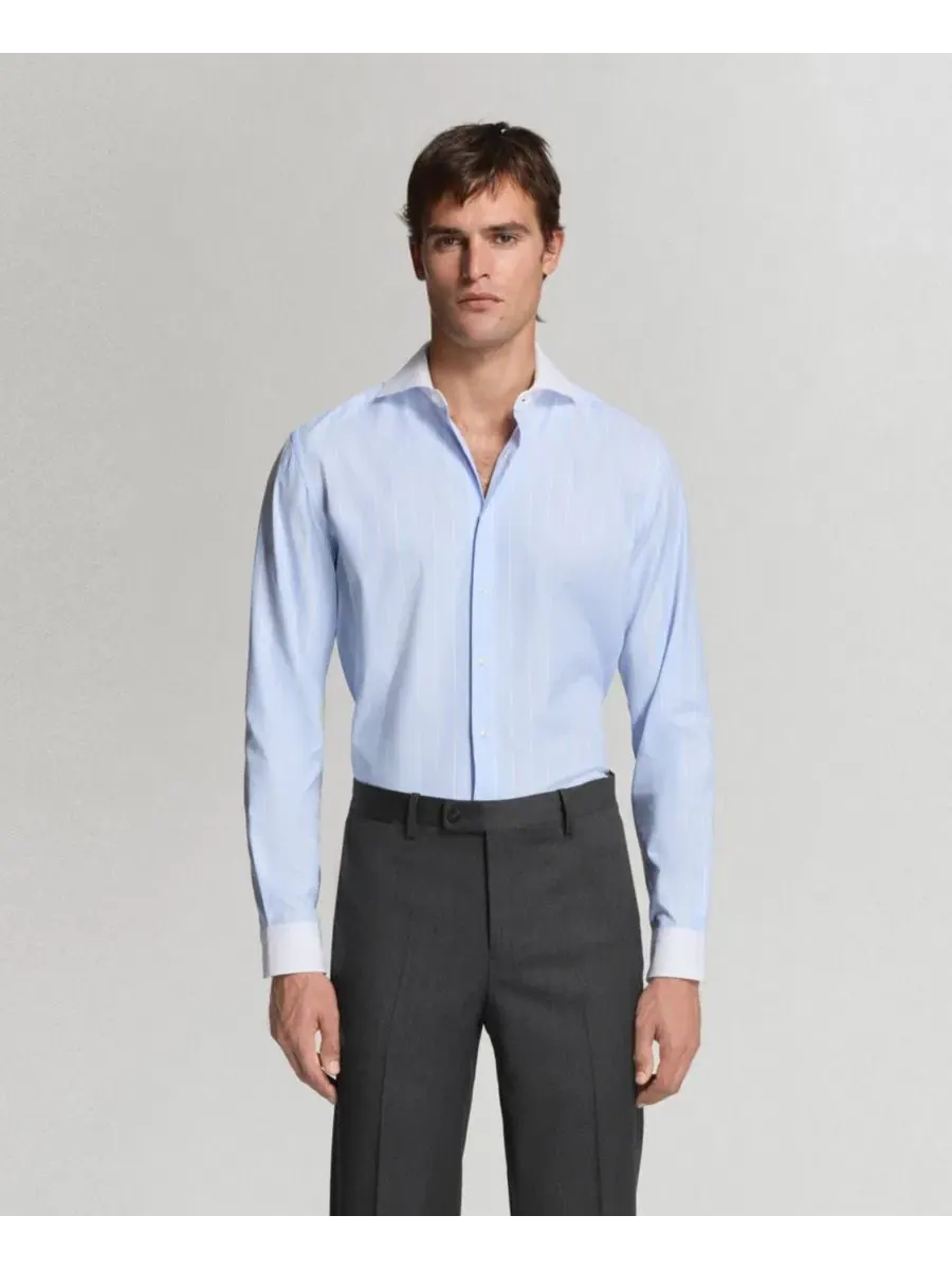 Мужская рубашка с длинным рукавом Cotton Striped MANGO — изображение 1 из 6, синий