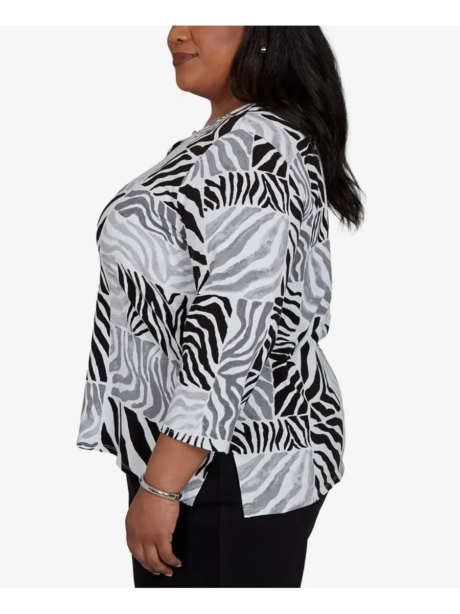 Топ трикотажный с принтом Zebra Blocks Plus Size Alfred Dunner — изображение 3 из 5, черный/белый