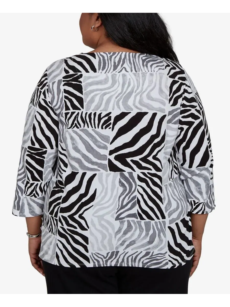 Топ трикотажный с принтом Zebra Blocks Plus Size Alfred Dunner — изображение 5 из 5, черный/белый