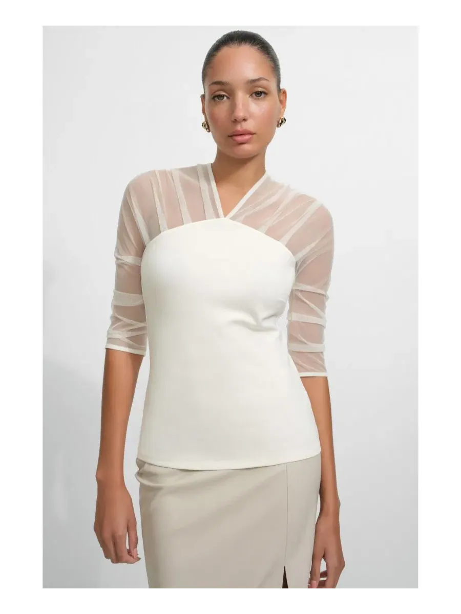 Топ-водолазка с сетчатым рукавом Reva Top Marcella