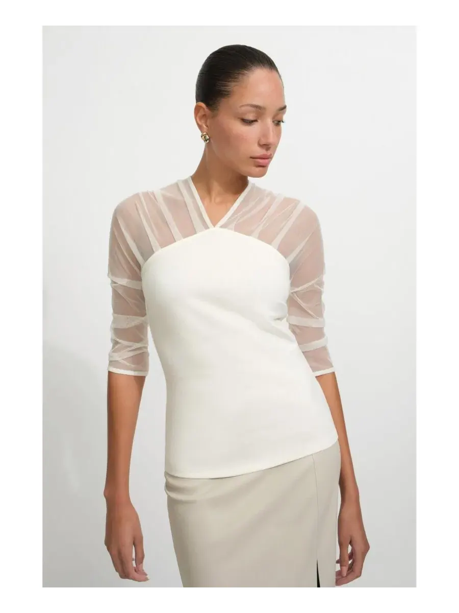 Топ-водолазка с сетчатым рукавом Reva Top Marcella — изображение 4 из 7, белый