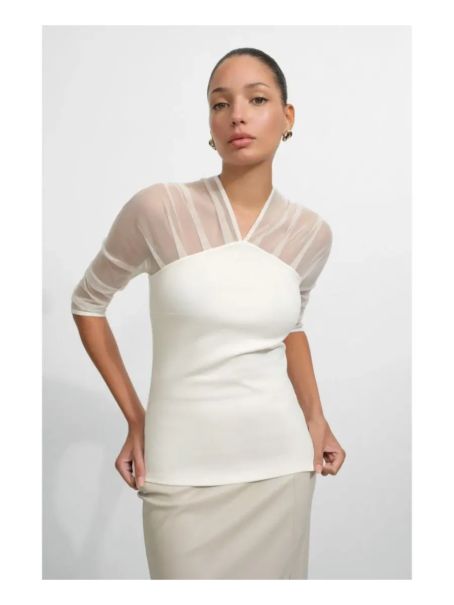 Топ-водолазка с сетчатым рукавом Reva Top Marcella — изображение 5 из 7, белый