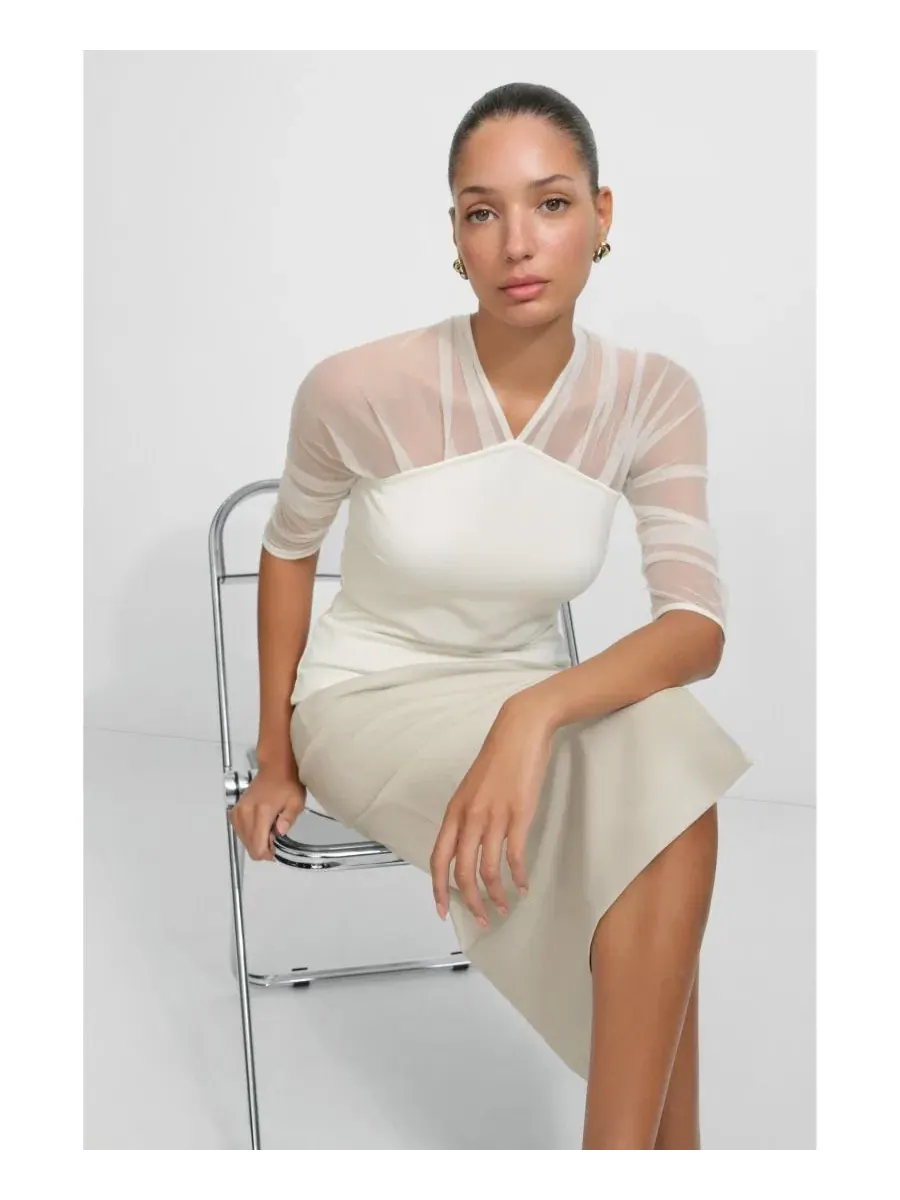 Топ-водолазка с сетчатым рукавом Reva Top Marcella — изображение 7 из 7, белый