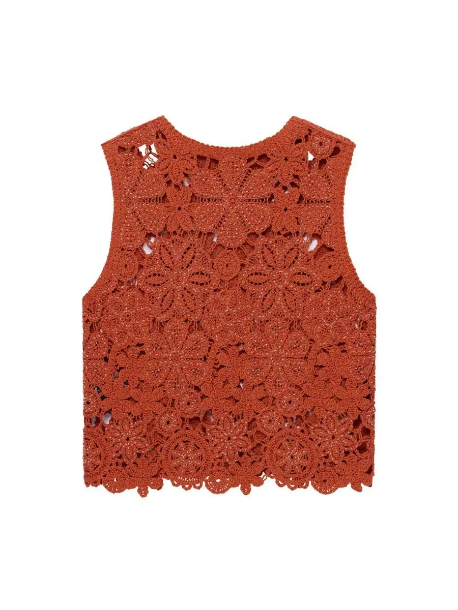 Топ-безрукавка с кружевным принтом Cotton Blend Mint Velvet — изображение 4 из 7, оранжевый
