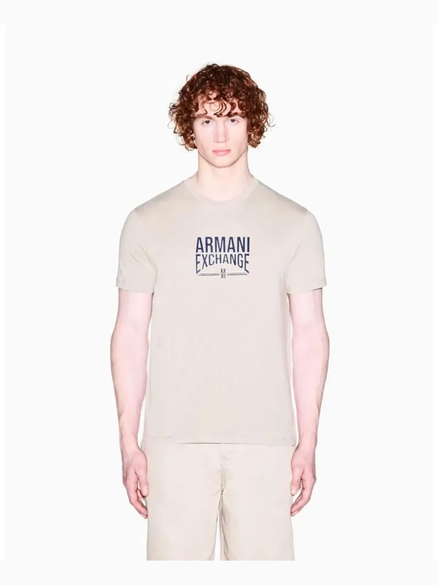 Мужская футболка с коротким рукавом и университетским логотипом A|X Armani Exchange — изображение 2 из 5, бежевый