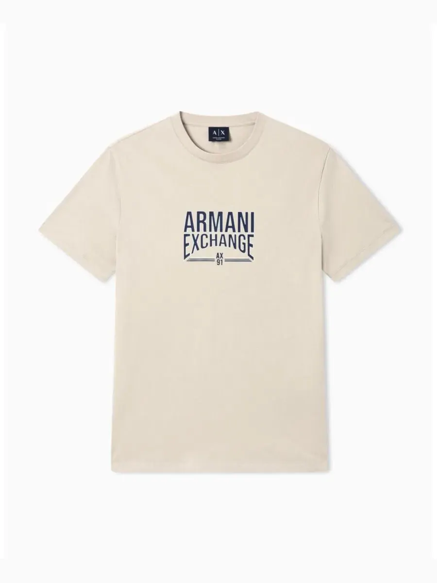 Мужская футболка с коротким рукавом и университетским логотипом A|X Armani Exchange — изображение 3 из 5, бежевый