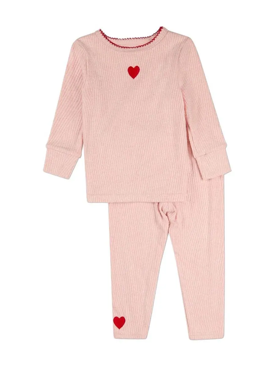 Комплект из футера с сердцем, модель Heart Embroidered Textured MeMoi — изображение 1 из 3, розовый