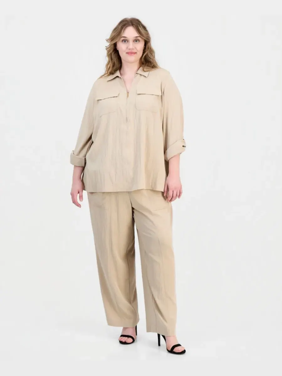 Топ с воротником и полузастежкой-молнией с длинным рукавом Anne Klein — изображение 2 из 4, сафари