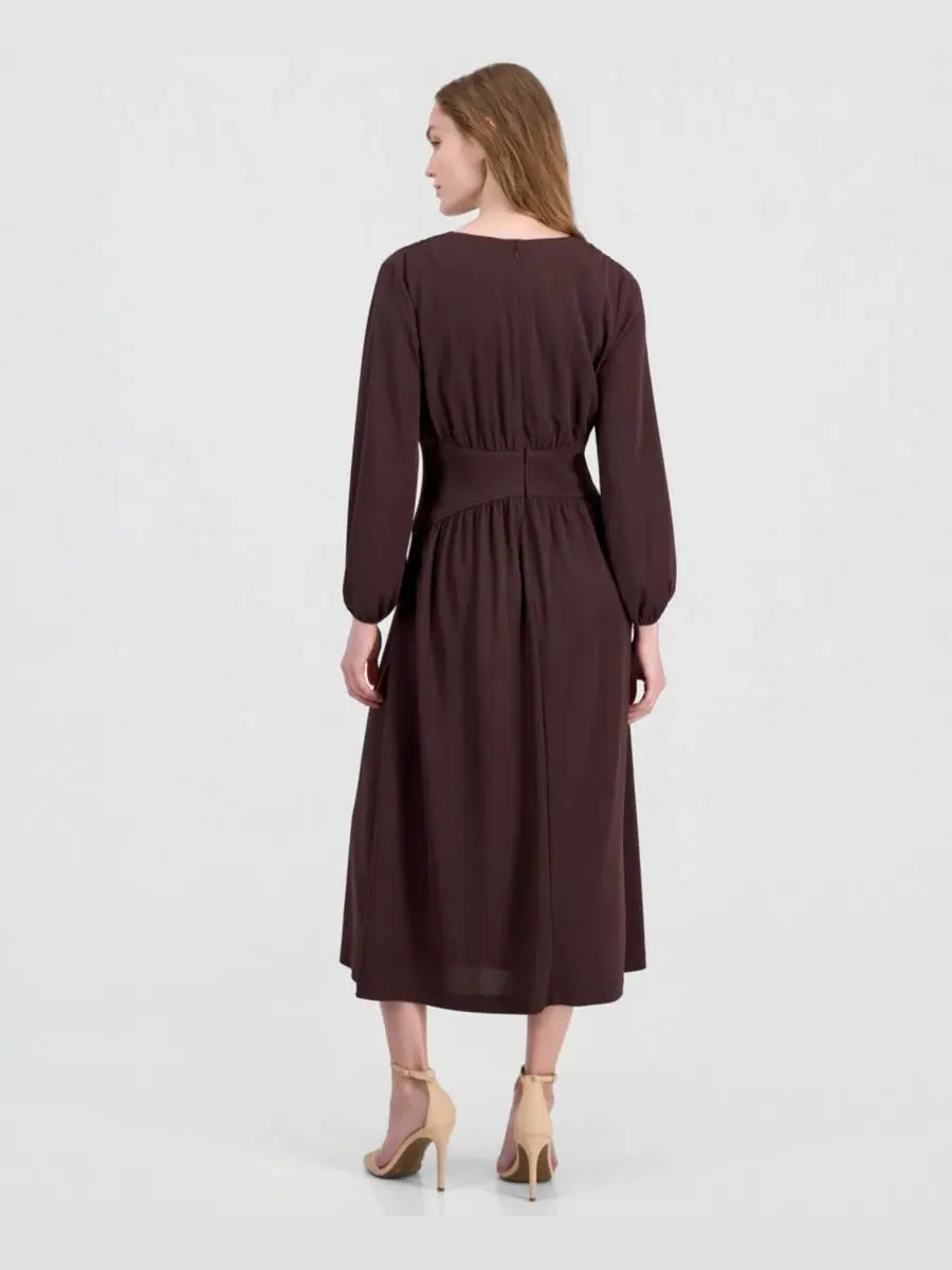 Платье миди с V-образным вырезом и рукавом-фонарик Anne Klein — изображение 4 из 5, патока