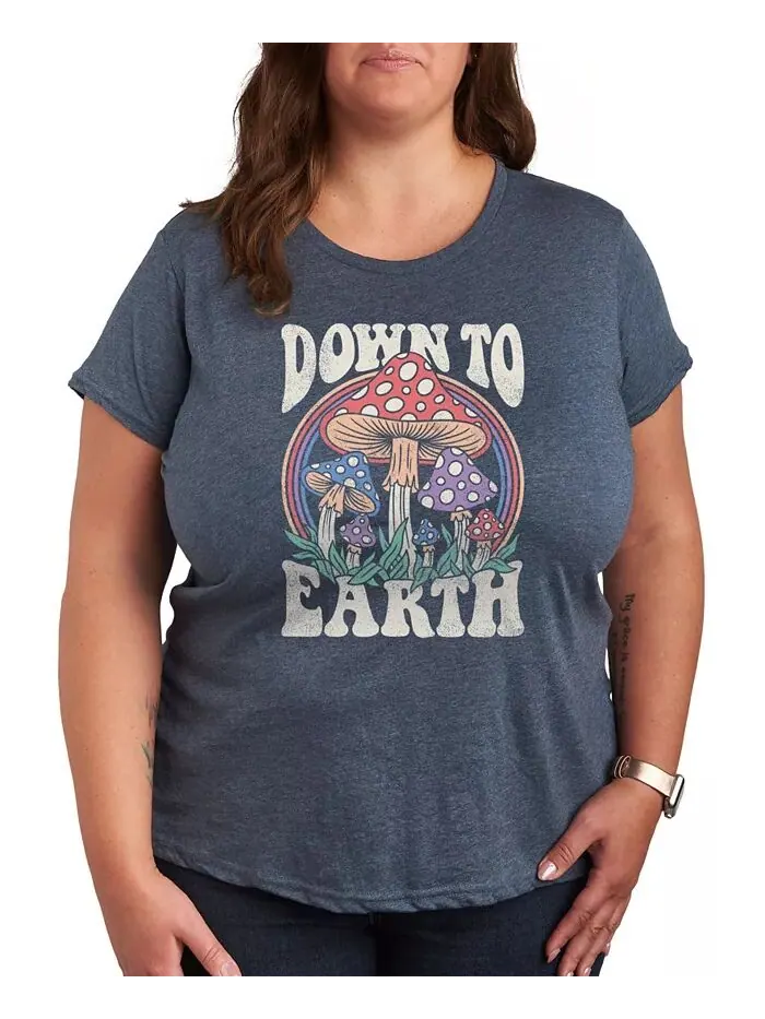 Трендовая футболка размера плюс с принтом гриба Down to Earth Hybrid Apparel — изображение 1 из 3, синий