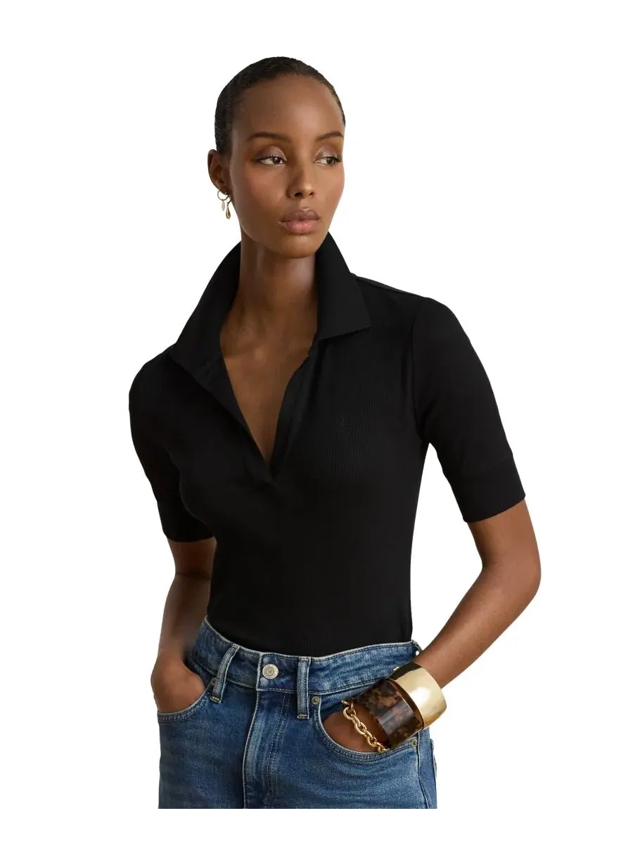 Топ с воротником-джонни и коротким рукавом Lauren Ralph Lauren — изображение 1 из 7, черный