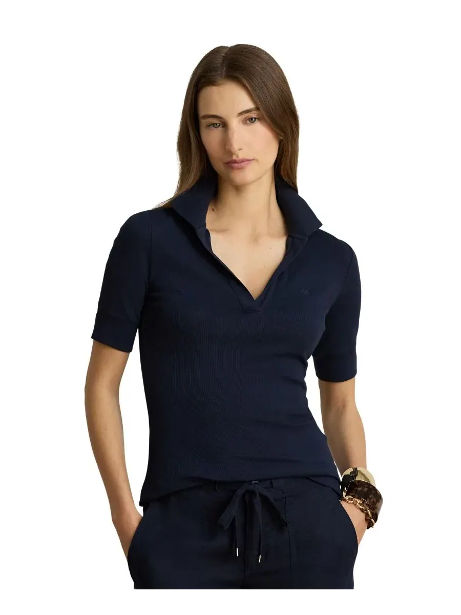 Женский топ с воротником-джонни и коротким рукавом Lauren Ralph Lauren