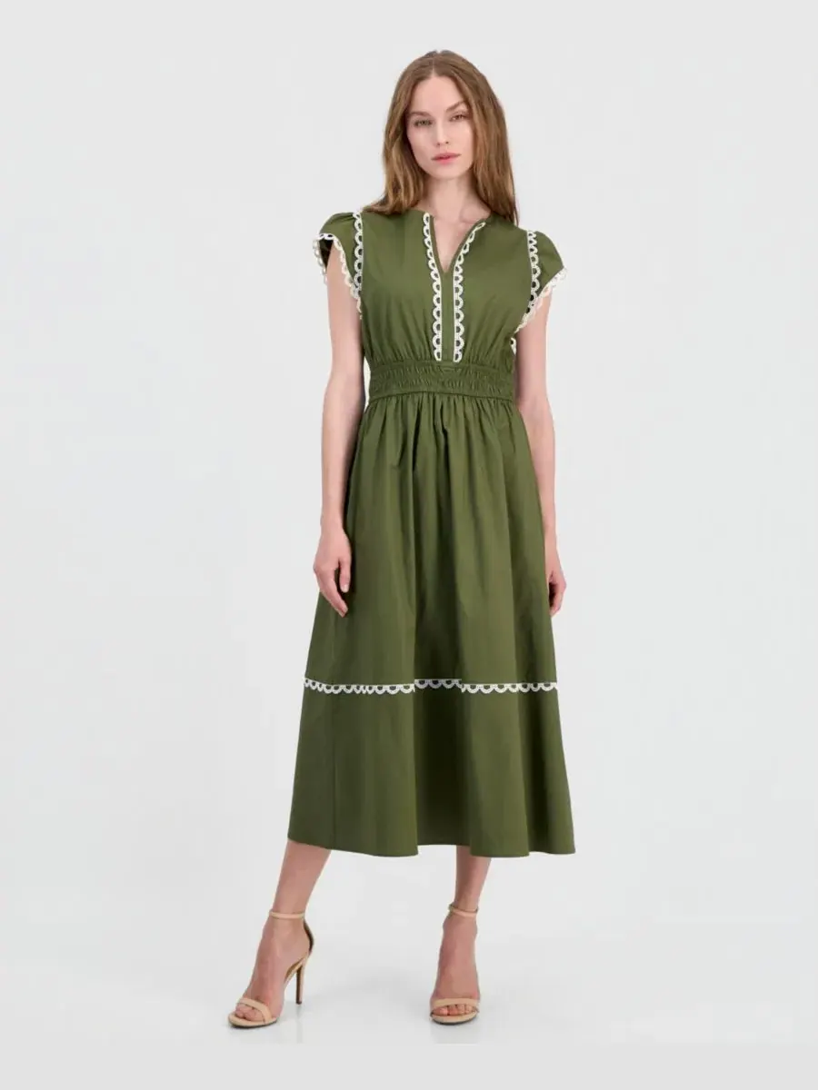 Платье миди хлопковое с кружевной отделкой Anne Klein — изображение 1 из 5, белый