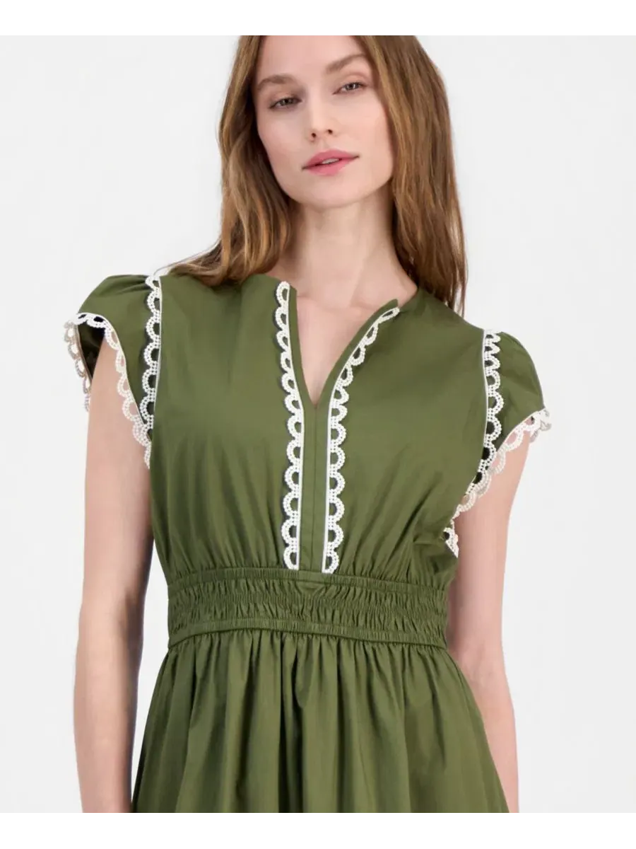 Платье миди хлопковое с кружевной отделкой Anne Klein — изображение 2 из 5, белый