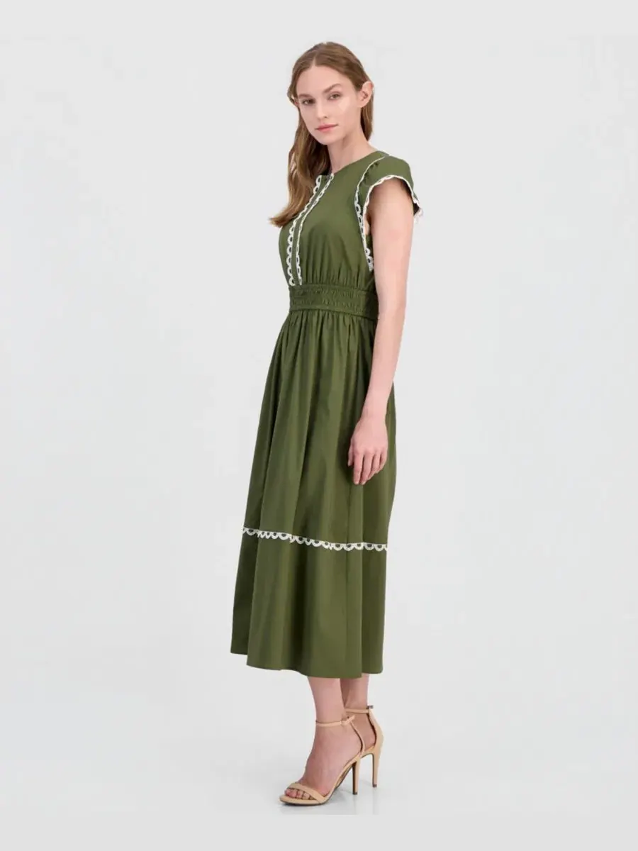 Платье миди хлопковое с кружевной отделкой Anne Klein — изображение 4 из 5, белый
