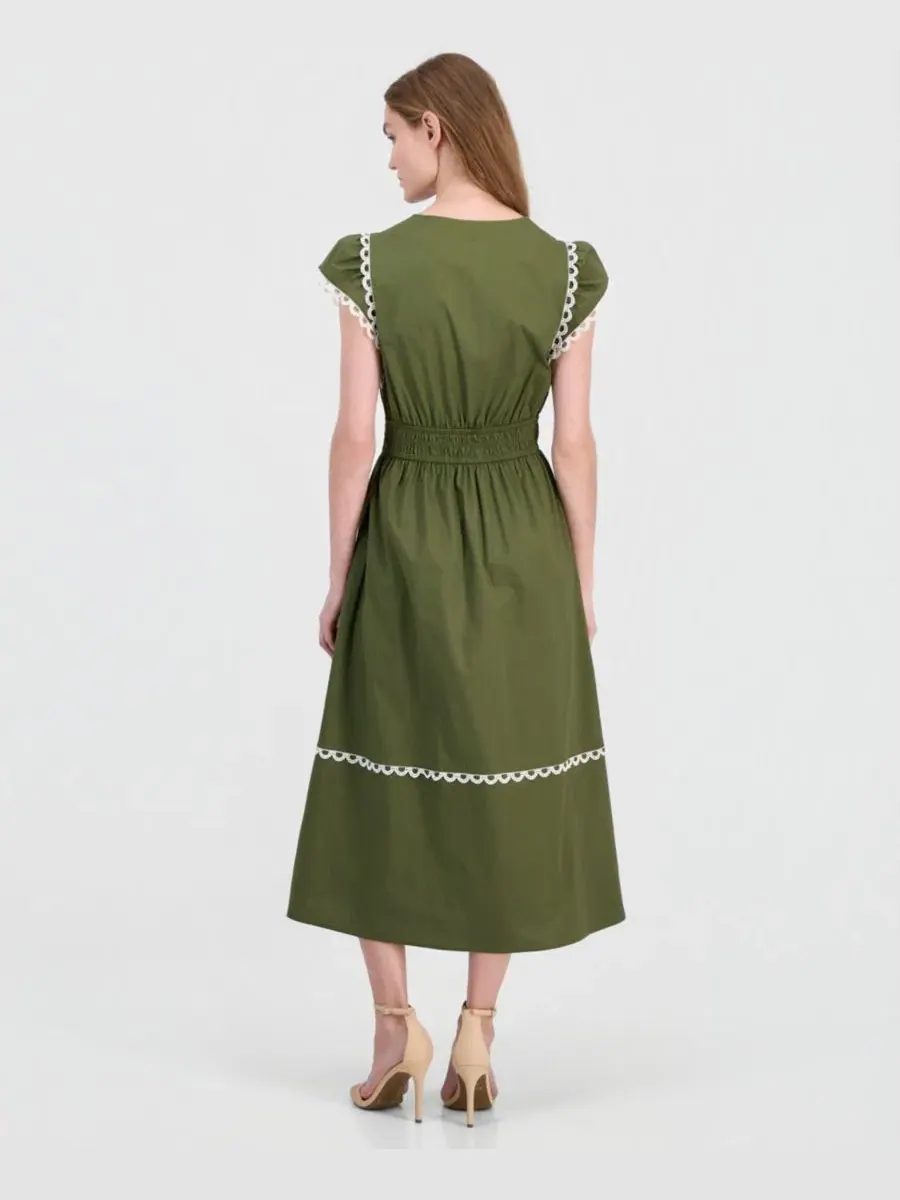 Платье миди хлопковое с кружевной отделкой Anne Klein — изображение 5 из 5, белый