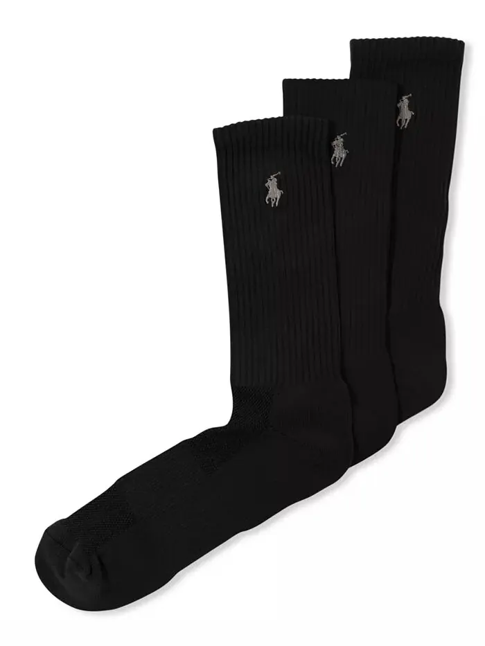 Мужские носки 3 шт. Технические носки Crew Polo Ralph Lauren — изображение 1 из 1, черный