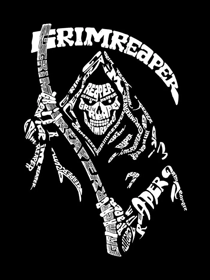 Мужская футболка с длинным рукавом Grim Reaper Word Art LA Pop Art — изображение 3 из 3, черный