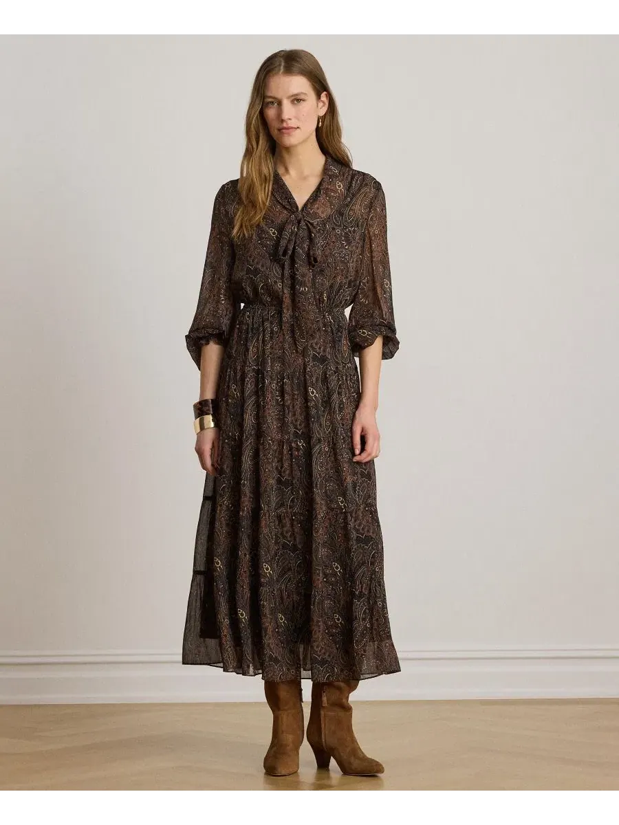 Платье-трапеция с длинным рукавом и принтом пейсли Lauren Ralph Lauren — изображение 2 из 7, черный мульти