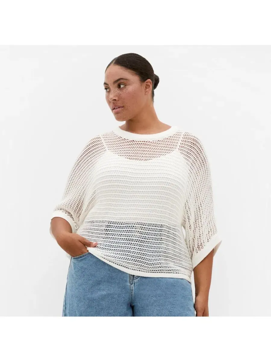 Топ-пуловер с широкими рукавами Crochet Knit Resort Top CITY CHIC — изображение 1 из 5, крем