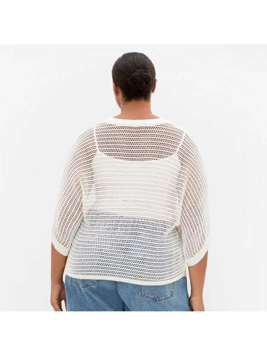 Топ-пуловер с широкими рукавами Crochet Knit Resort Top CITY CHIC — изображение 2 из 5, крем