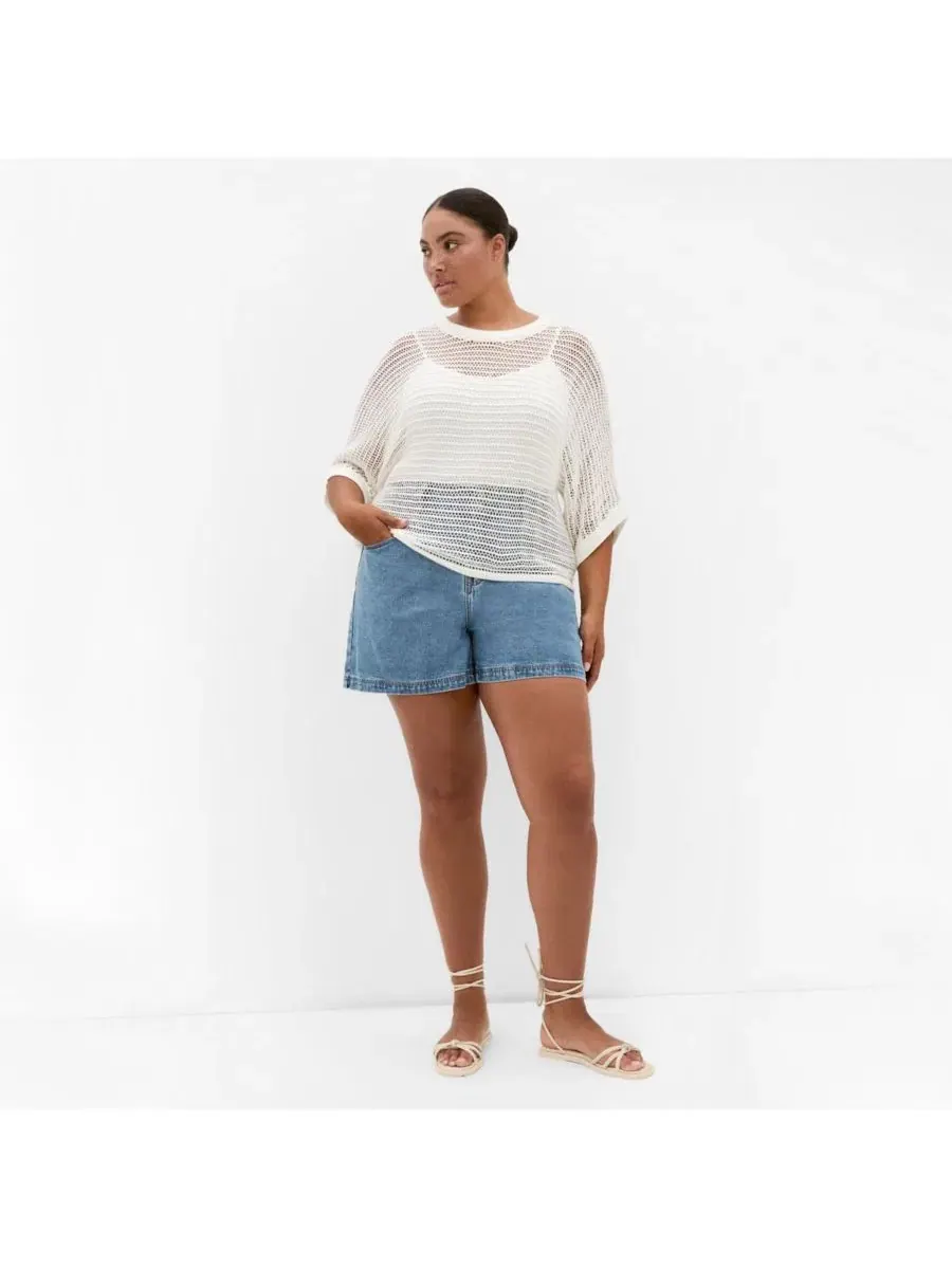 Топ-пуловер с широкими рукавами Crochet Knit Resort Top CITY CHIC — изображение 3 из 5, крем