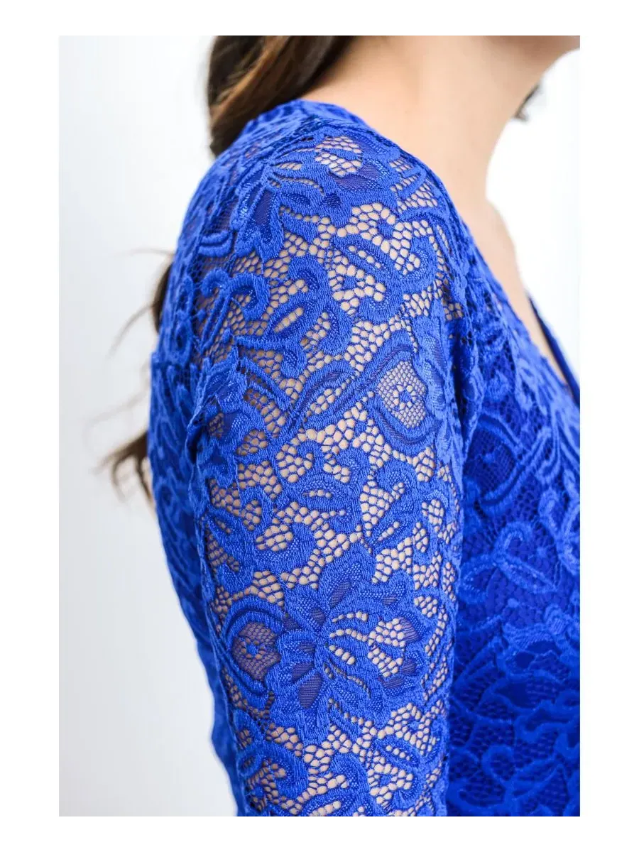 Платье для беременных из кружева с длинным рукавом 3/4, модель Floral Lace Hello Miz — изображение 5 из 5, синий